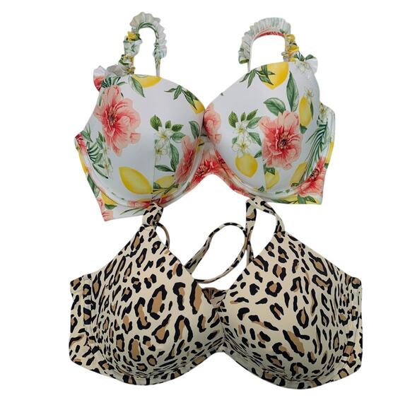 2 New Shade and Shore Womens 36DD Leopard Spot Floral Underwire Bikini Tops ONLY - Picture 1 of 4